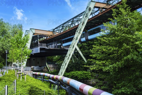 A suspension railway over the Wupper near the Loher Bridge stop, Wuppertal, Germany