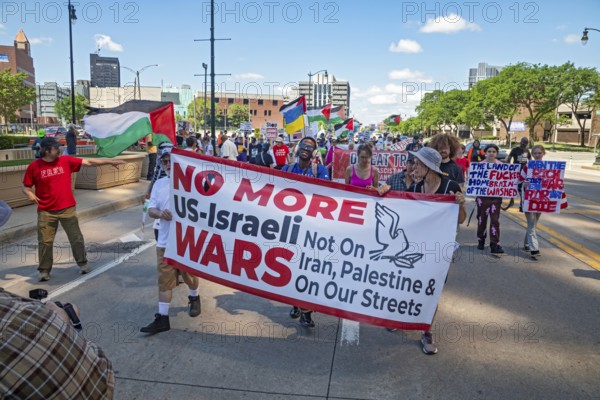 Detroit, Michigan USA - 28 June 2025 - Protesters rallied at the Federal Building and then marched downtown to oppose any U.S. war with Iran