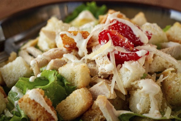 Classic Caesar salad, close-up, natural light, selective focus, horizontal