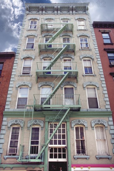 Five-storey residential building with fire escape, New York City, USA