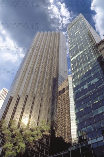 On the left, Trump Tower with exclusive shops, cafés, flats and offices, Manhattan, New York City, USA