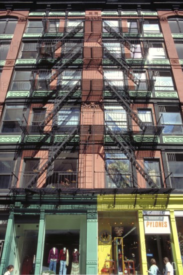 Six-storey residential building with fire escape, New York City, USA