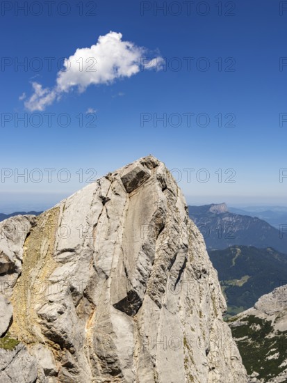 Summit of the Rotpalfen, Untersberg in the background, Berchtesgaden Alps, Ramsau, Berchtesgaden National Park, Berchtesgadener Land, Upper Bavaria, Bavaria, Germany