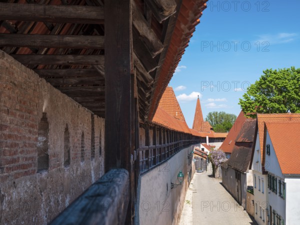 Medieval town wall with battlements, Nördlingen, Bavaria, Germany
