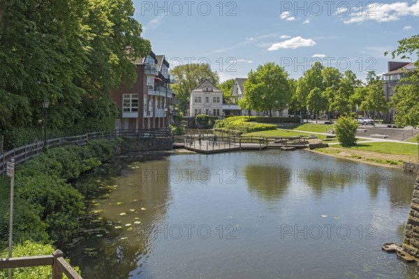 Mill pond of the BorgmÃ¼hle an der Stever, LÃ¼dinghausen, MÃ¼nsterland, North Rhine-Westphalia, Germany