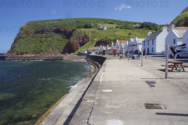 A quiet coastal village with sea views and colourful houses, film set, Local Hero, Pennan, Aberdeenshire, Scotland, United Kingdom