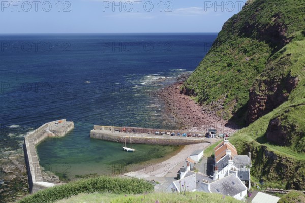 A lonely harbour in a sheltered bay on a clear day, film set, Local Hero, Pennan, Aberdeenshire, Scotland, Great Britain