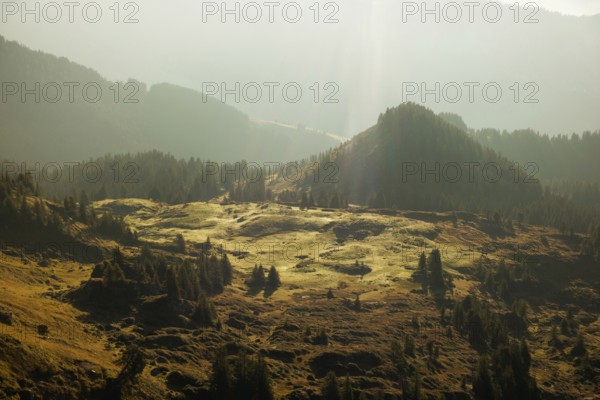 Diffuse incidence of light... High plateau (Swiss Alps) in the Bernese Oberland, immerses the landscape in the mountains in an almost mystical atmosphere, experience on a hike, local nature, Bernese Oberland, Switzerland, Western Europe