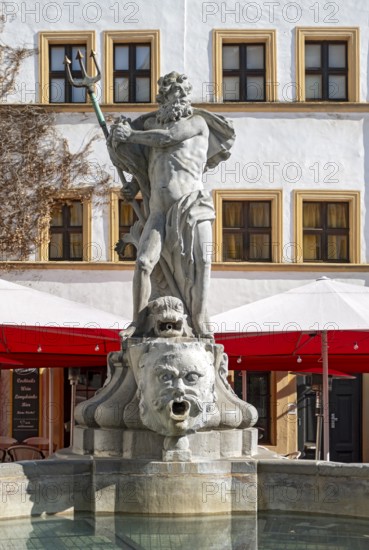 Close-up of statue of Neptune fountain at Untermarkt - Lower Market Square, Görlitz, Goerlitz, Germany