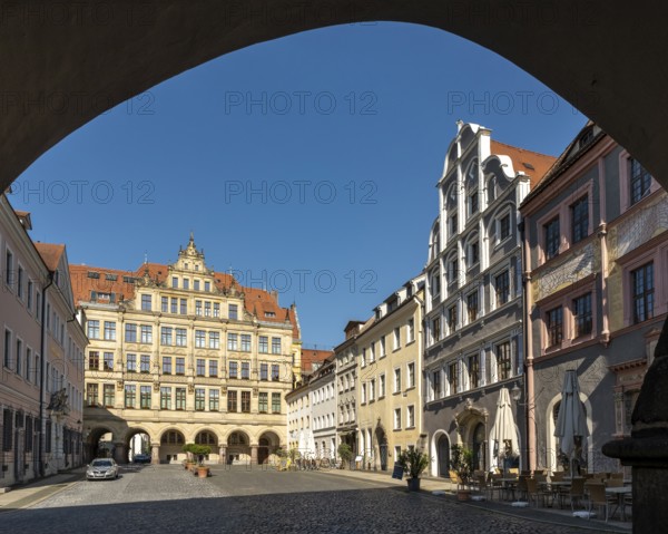 View of the Lower Market Square and the New Town Hall of Görlitz, Goerlitz, Germany