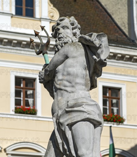 Close-up of statue of Neptune fountain at Untermarkt - Lower Market Square, Görlitz, Goerlitz, Germany