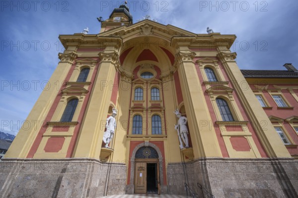 Main faÃ§ade with entrance portal of Wilten Abbey, Klostergasse 7, Wilten, Innsbruck, Austria
