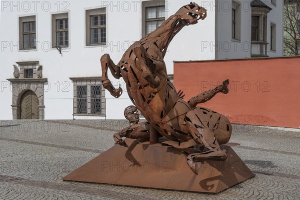 Horse sculpture by Christian Moschen, The New Robe, erected in front of Wilten Abbey in 2015, Insbruck, Austria