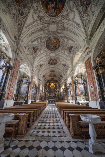 Interior with side altars and high altar with Lenten cloth, Wilten Abbey, Klostergasse 7, Wilten, Innsbruck, Austria