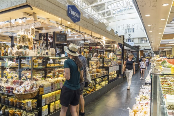 Stuttgart market hall in Art Nouveau architectural style. Food market in the upper price segment. Stuttgart, Baden-WÃ¼rttemberg, Germany