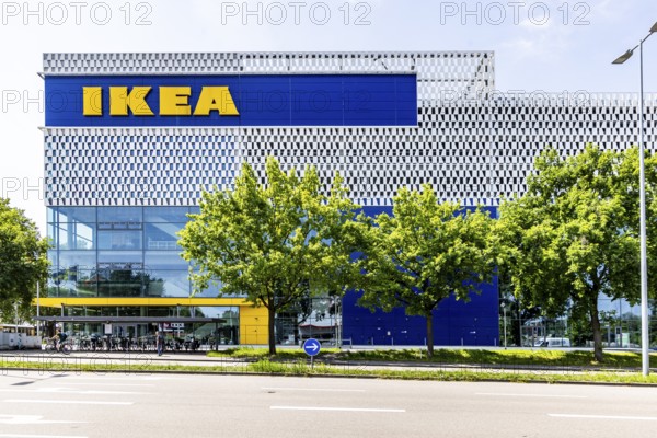 IKEA store, facade with logo. Karlsruhe, Baden-WÃ¼rttemberg, Germany