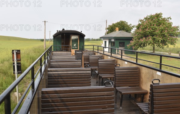 Observation car of the Raging Roland, narrow-gauge railway on RÃ¼gen, Mecklenburg-Western Pomerania, Germany