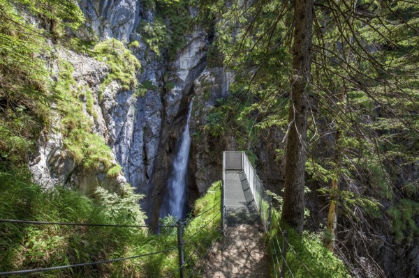 Dietersbach waterfall with viewing platform, Hölltobel, between Gerstruben and Gottenried, near Oberstdorf, OberallgÃ¤u, AllgÃ¤u, Bavaria, Germany