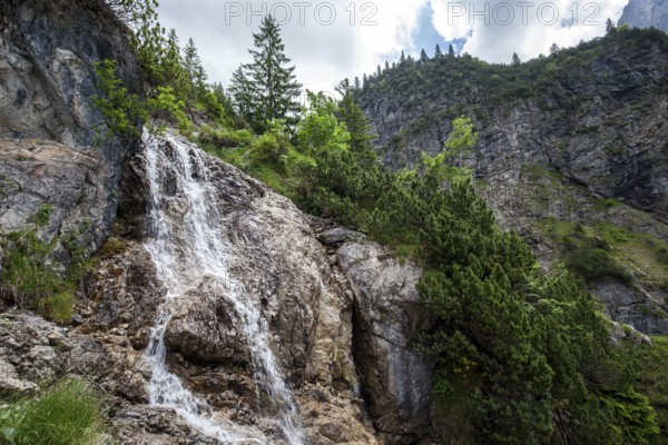 GaiÃŸalpbach waterfall on the hiking trail from the GaiÃŸalpe to Unterer GaiÃŸalpsee, near Oberstdorf, OberallgÃ¤u, AllgÃ¤u Alps, AllgÃ¤u, Bavaria, Germany