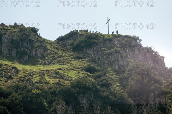 Mountain peak Rubihorn with summit cross, near Oberstdorf, OberallgÃ¤u, AllgÃ¤u Alps, AllgÃ¤u, Bavaria, Germany