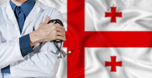 Doctor with stethoscope on Georgia flag. Doctor holding stethoscope on Georgia flag