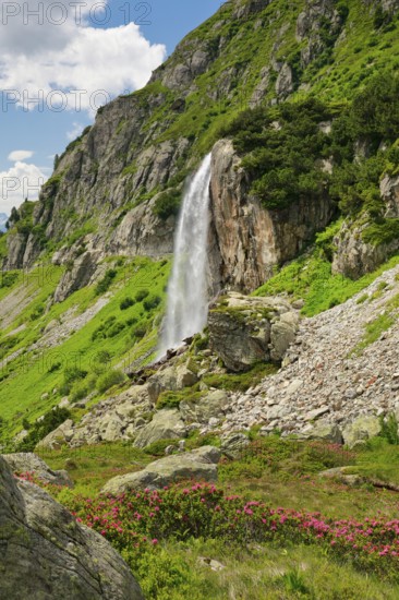 Wyssebach Falls plunges over a striking cliff, Canton of Bern, Switzerland