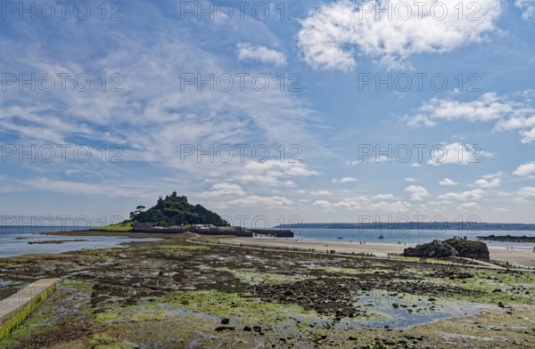 Saint Michael's Mount off the English coast in the English Channel. Marazion, Cornwall, South West England, Great Britain