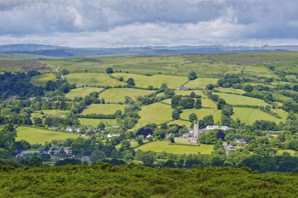 The village of Widecombe-in-the-Moor in Dartmoor National Park. Bovey Tracey, Devon, South England, Great Britain