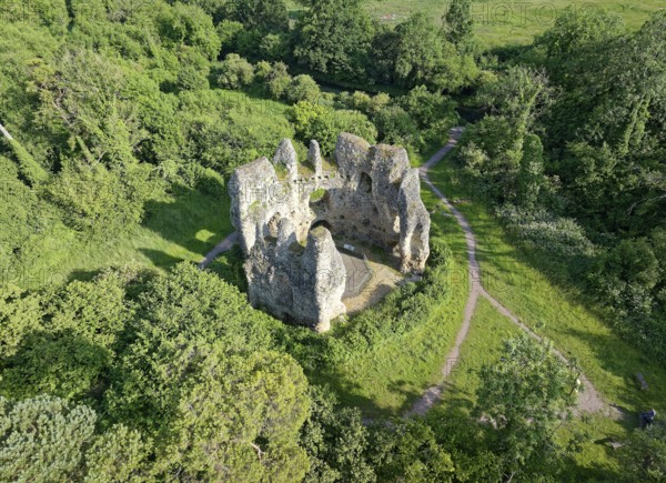 Odiham Castle, also known as King John's Castle, is a ruined castle from the 14th century. Aerial view. Greywell, Hampshire, South East England, Great Britain