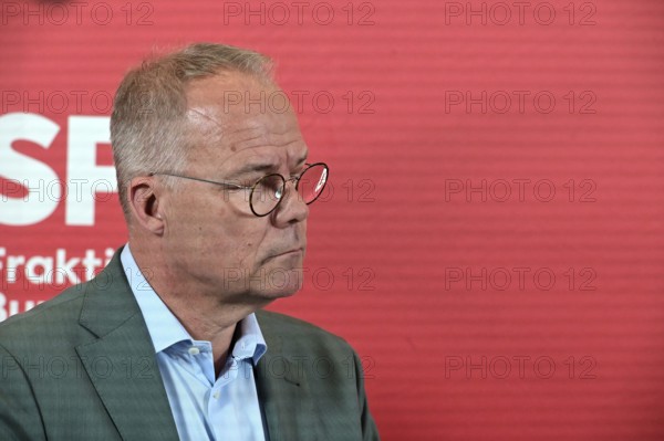 Matthias Miersch, Chairman of the SPD parliamentary group, at the press statement in front of the parliamentary group meeting room in the Reichstag