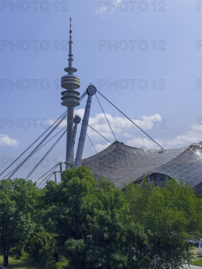 Roof construction, Olympic Tower, Olympic Park, Munich, Bavaria, Germany