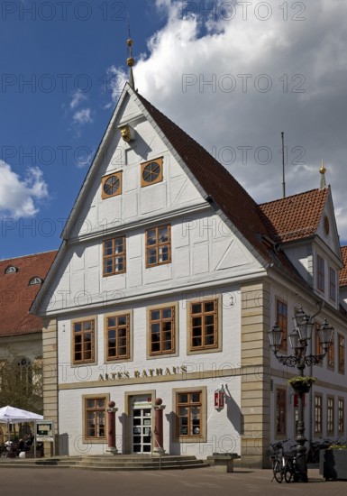 Old Town Hall, south gable with pillory, Celle, Lower Saxony, Germany