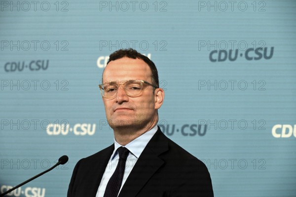 The Chairman of the CDU/CSU parliamentary group, Jens Spahn (CDU), and his deputy Alexander Hoffmann (CSU) at the weekly press statement in front of the parliamentary group meeting room in the Reichstag. This time it was about the expert opinion on the purchase of masks, among other things