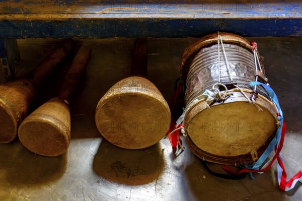 Rustic drums of African origin used in traditional religious festivals in Brazil, Minas Gerais, Brazil