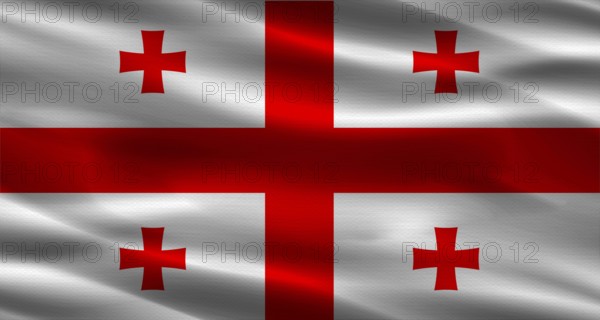 Georgia flag with fabric texture. Realistic flag of Georgia waving