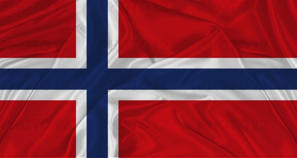 Flag of Norway with cloth texture. Close up of Norwegian flag waving
