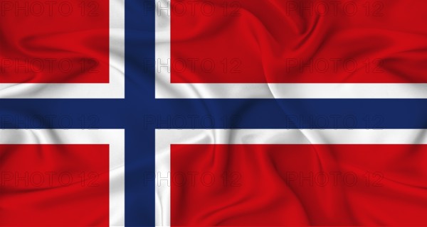 Realistic Norway flag waving. Close up of flag of Norway with cloth texture