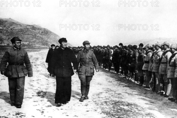 Mao Zedong or Mao Tse-tung, troops, soldiers, roll call of the Yannan Army, Red Army in the late 1930s