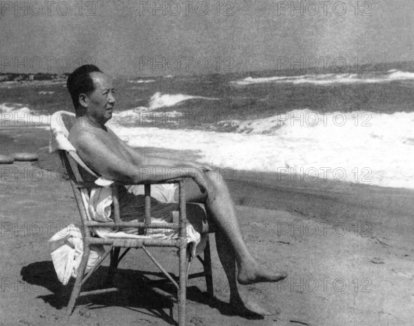Portrait of Mao Zedong or Mao Tse-tung, relaxing on the beach, ca. 1960s