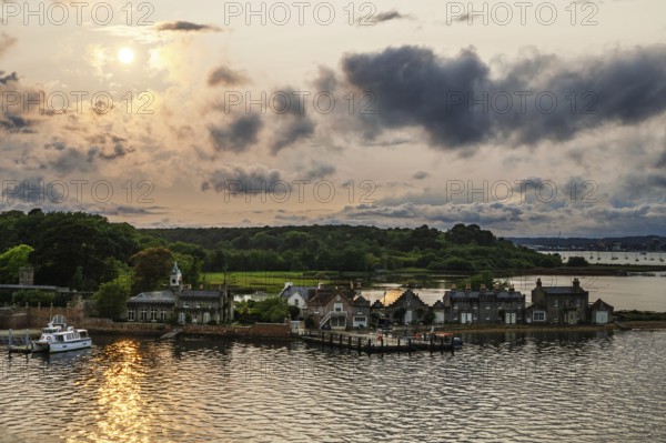 Sunset over Brownsea Castle, Brownsea Island, Poole, Dorset, England, United Kingdom