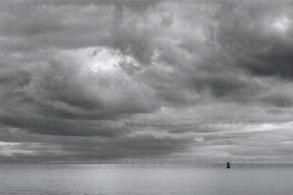 Lighthouse on a Sea in Granville in Black and White, Manche, Normandy, France