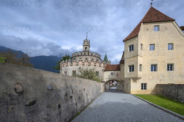 Left: Castel Sant'Angelo, Romanesque around 1200, Castel Saint Angelo, Neustift St Margarethen monastery, Vahrn, Bolzano district, South Tyrol, Italy