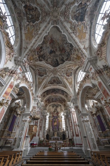 Interior of the collegiate basilica, Neustift St Margarethen, Vahrn, district of Bozen, South Tyrol, Italy