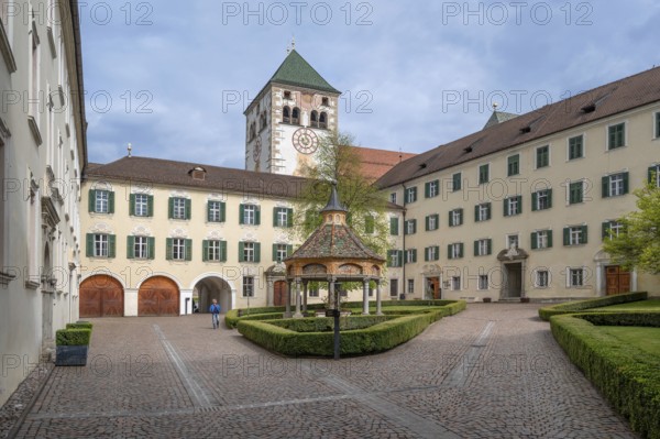 Inner courtyard with the miracle fountain, 1508, from the Neustift St Margarethen monastery, Vahrn, district of Bozen, South Tyrol, Italy