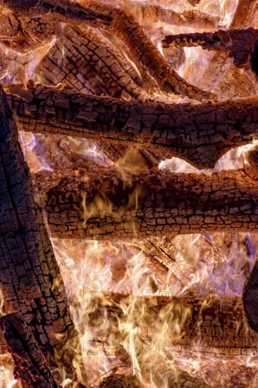 Wood burning in a bonfire in the interior of the state of Minas Gerais during the traditional SÃ£o JoÃ£o festival, Minas Gerais, Brazil
