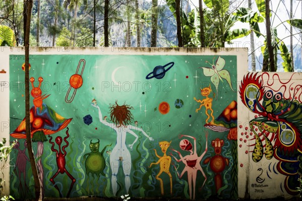 Graffiti, Street Art, Tonsai Beach, Ton Sai Bay, Ao Nang, Krabi, Thailand
