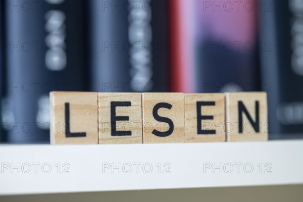 Wooden letters show the word LESEN in front of a bookshelf (symbolic image)