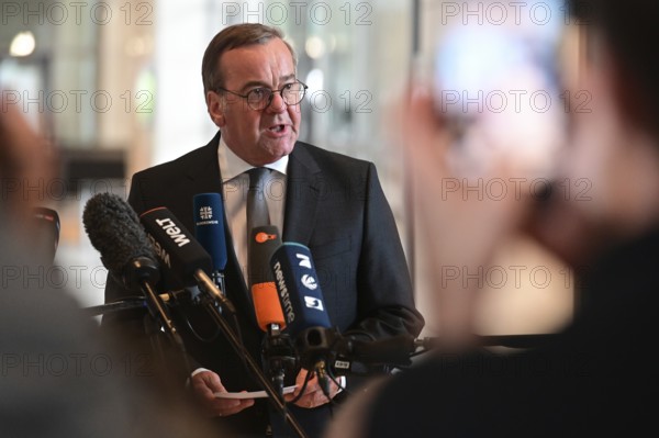 Defence Minister Boris Pistorius (SPD) informs media representatives about the increase in the defence budget at a press conference in the Reichstag