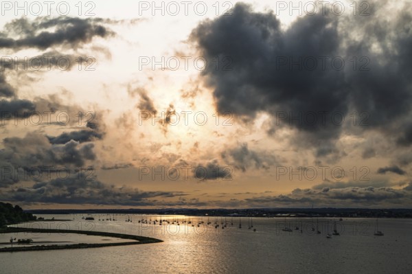 Sunset of Yachts over Ramshorn Lake and Brownsea, Poole, Dorset, England, United Kingdom
