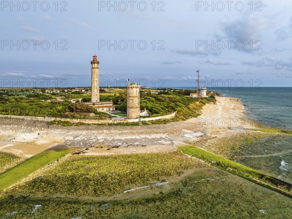 WHALE LIGHTHOUSE from a drone, Saint-Clement-des-Baleines, Atlantic, France